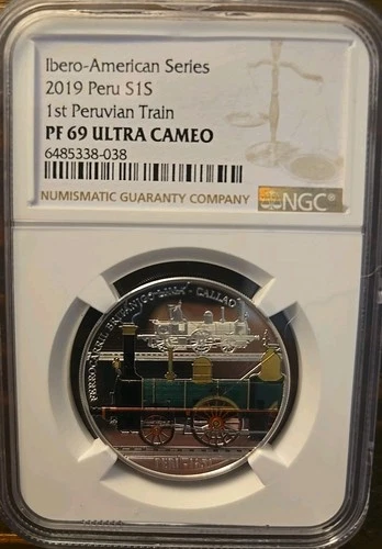 2019 Peru NGC PF69 Ultra Cameo Ibero-American 1st Steam Loco Silver Sol