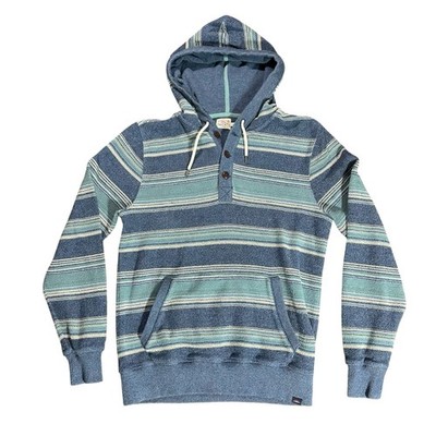 Faherty Men's Size Medium Campfire Hoodie Pullover Sweatshirt Striped Baja Blue
