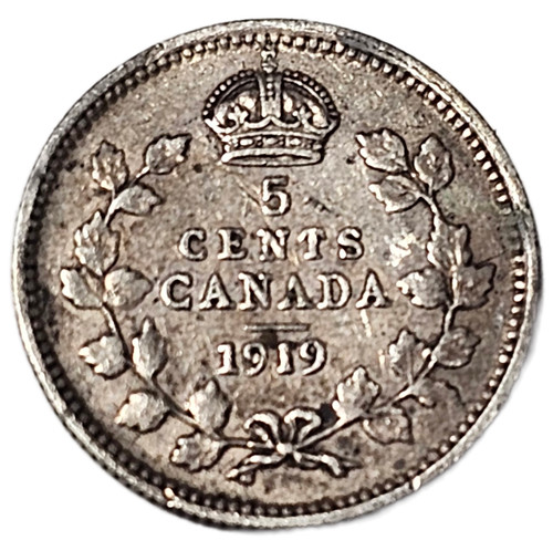 1919 CANADA 5 CENTS FN+ KM 22 .925 FREE USA SHIPPING