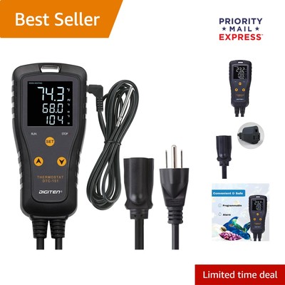 User-Friendly Digital Temperature Controller with Delay Protection - 110V, 15A
