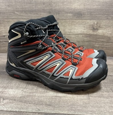 Salomon X Ultra Mid GTX Waterproof Hiking Boots Gray Black Mens Size 9