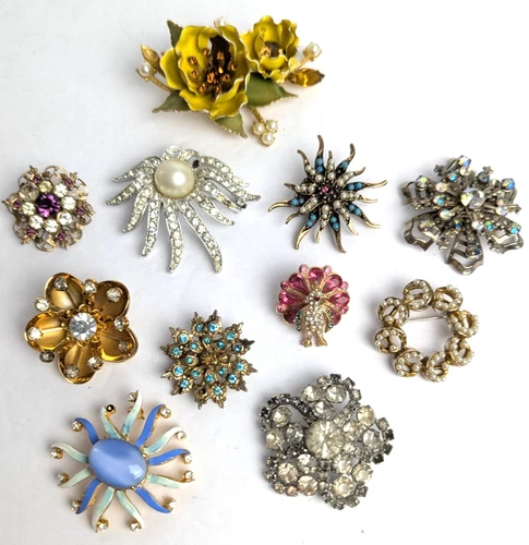 Vintage Rhinestone Brooch Lot 11 Weiss Trifari Gold Filled Art Repair Harvest