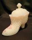 Fenton Glass Victorian Shoe Lidded Handpainted Trinket Box Signed T Watson
