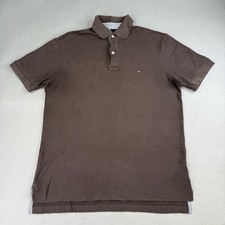 Tommy Hilfiger Polo Shirt Medium Brown Men Short Sleeve Cotton Used 93
