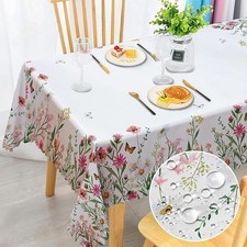 Floral Tablecloth Rectangular Wipeable Tablecloths Polyester Wipe Clean Table