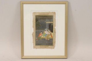 Miniatur Gemälde Gouache Indien 19.Jhd mit Rahmen (BK8337)