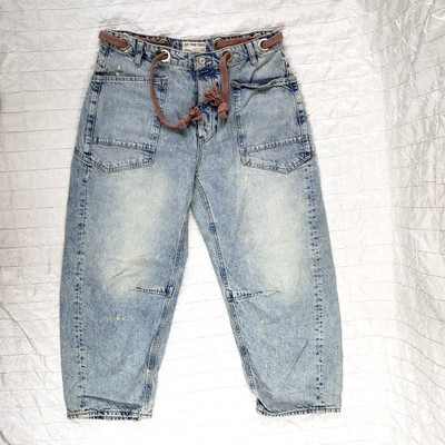 Free People X We The Free Moxie Low Slung Pull On Barrel Jean Paint $148 SIZE 28