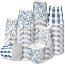 RUSPEPA 2 oz Bathroom Cups, Disposable Paper Cups - 100 2OZ, Blue Pattern 