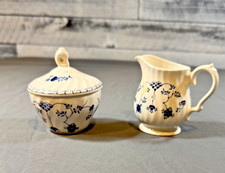 Churchill England Helsinki Finlandia Creamer and Sugar Bowl with Lid blue/white