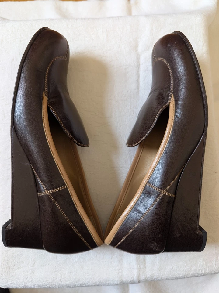 MIU MIU Prada Vamp Marrón Tostado Mocasines Tacones Bajos Cuña 39.5 8.5 De Colección Y2K Foto 4 de 4