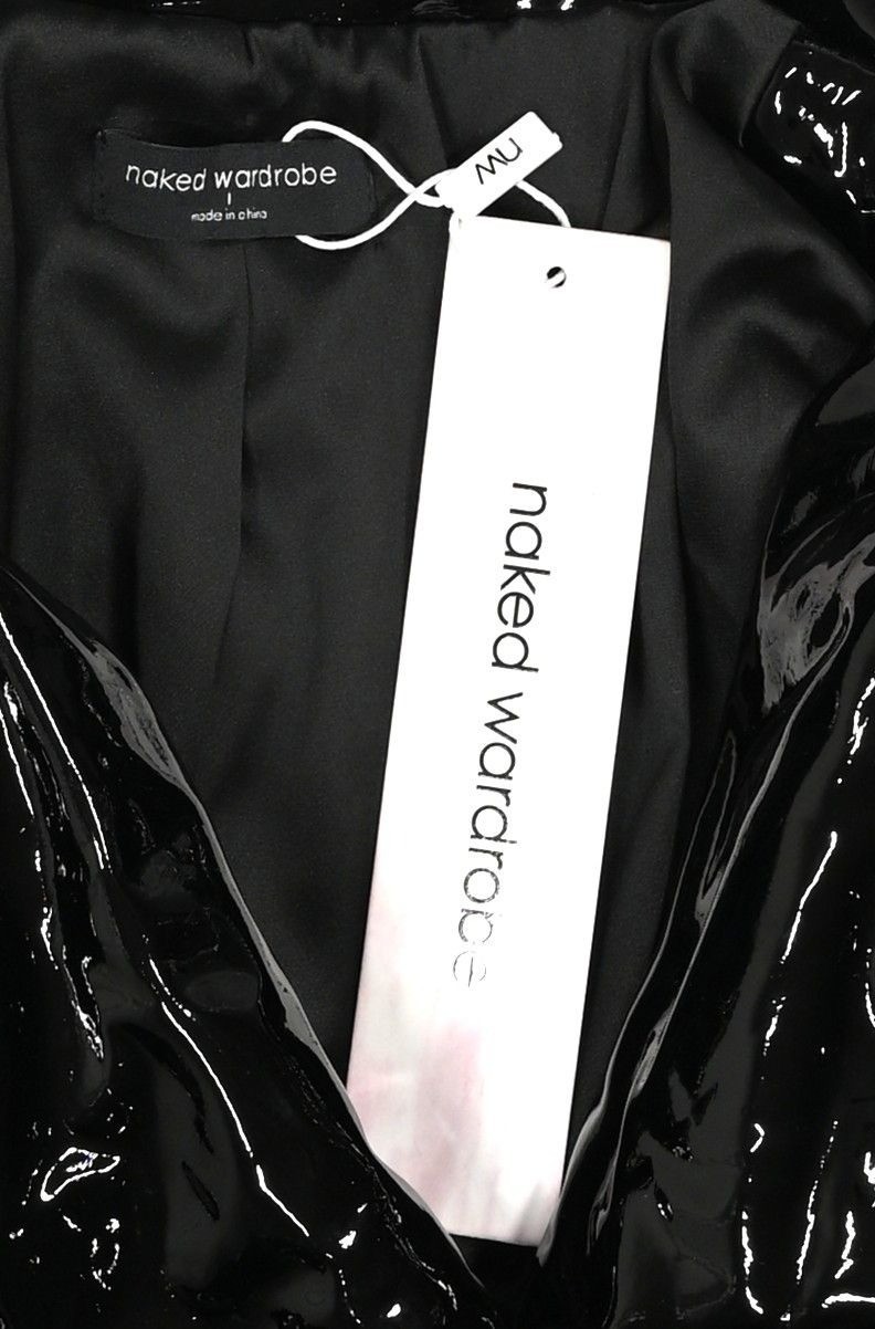 Naked Wardrobe Glossy Trench Coat in Black image 2