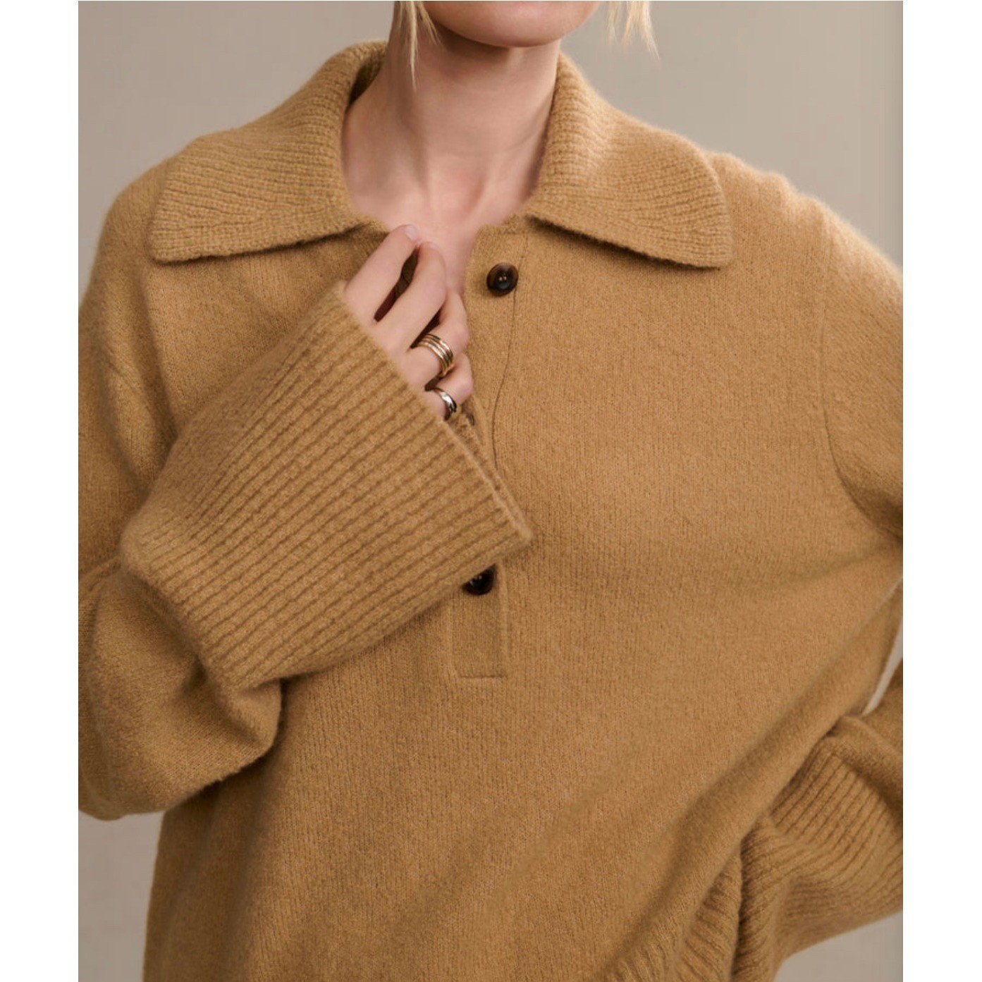 Jenni Kayne Cashmere Stevie Polo sweater camel brown medium