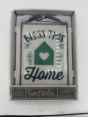 Brass Beveled Glass Sun Catcher Bless This Home NIB 5x7