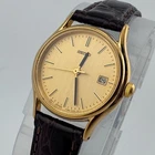 Vintage Seiko Quartz Watch V782-6E50 Women Gold Tone Leather Analog New Battery