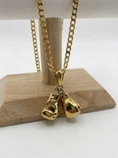 Large Heavy Boxing Gloves Necklace | 22’ Cuban Link Curb Chain | 18K Gold XP