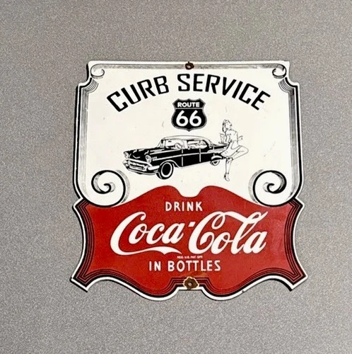 VINTAGE 13” COCA-COLA COKE SODA PORCELAIN SIGN CAR GAS TRUCK OIL MOTORCYCLE