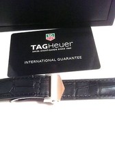 New Black Leather Watch Band with Deployant Clasp for Tag Heuer Carrera 19/18mm