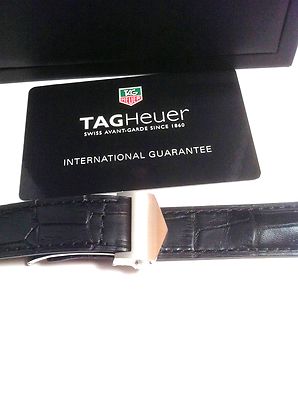New Black Leather Watch Band with Deployant Clasp for Tag Heuer Monaco  22mm