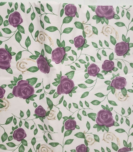 Vinyl Flannel Back Tablecloth 52"x52" Square (4 people) PURPLE FLOWERS #1,Broder - Picture 3 of 12
