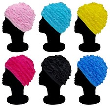 CHEX Polyester Elasticated Swimming Hat Frilly Trimmed Decorative Trim Design