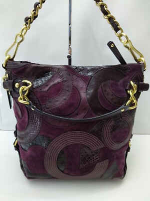 Coach Inlaid C Brooke Purple Leather Suede Medium Hobo Tote Bag