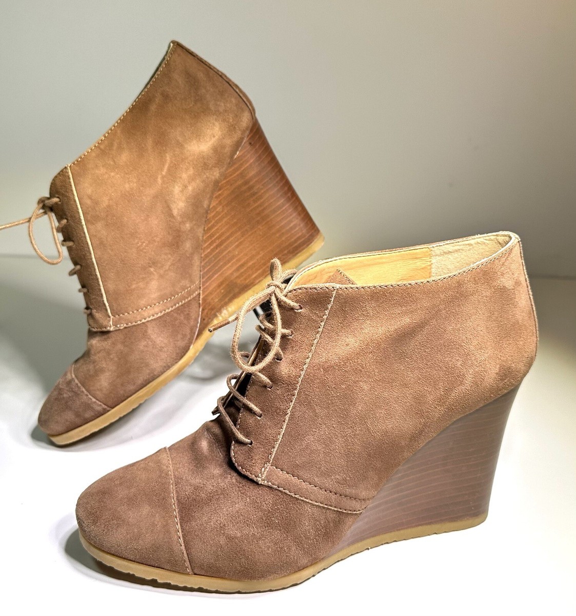 J Crew Suede Ankle Boot Wedge Brown Women Size Lace Up Granny
