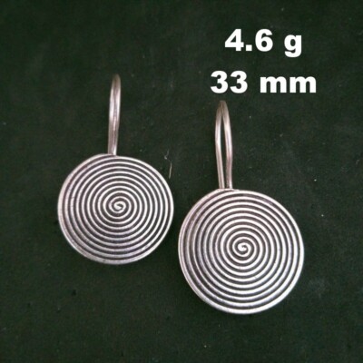 Fine 925 Silver Earrings Sterling Hilltribe Women Jewelry spiral Round #23224