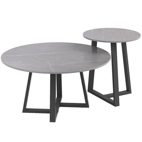 WISFOR 2PCS Round Nesting Coffee Table Dark Grey Marble Table for Sofa Side Home - Picture 9 of 14