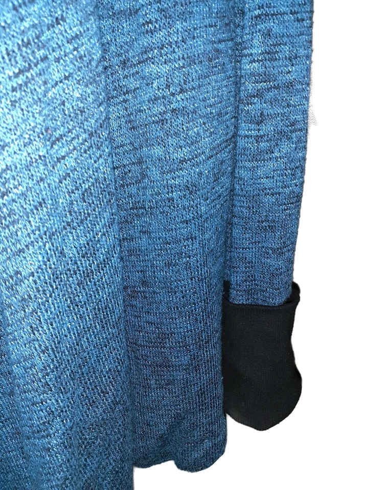 Cárdigan suéter ONE WORLD talla L azul negro manga larga bolsillos Foto 3 de 4