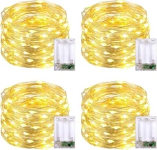 JMEXSUSS 4 Pack 50 LED White Fairy Lights Battery Operated 16.1ft Christmas F...