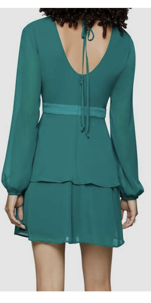 bcbgeneration tiered mini dress $145 BCBGeneration Women's Green V-Neck Long Sleeve Tiered Mini Dress Size  10