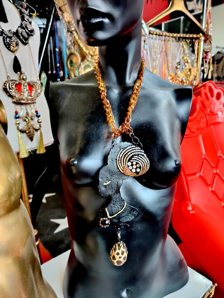 Коренастый ожерелье кулон ювелирных изделий кристалл бруталист моды Collier африканская кукла - Изображение 3 из 4