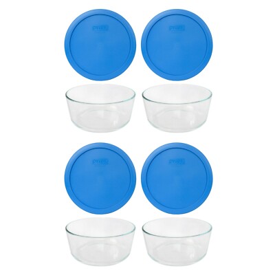 Pyrex 7203 7-Cup Glass Food Storage Bowl w/ 7402-PC Marine Blue