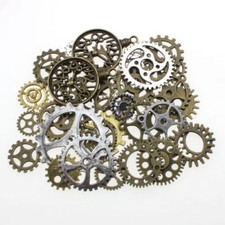 50gm OR 100gm METAL BRONZE SILVER GOLD STEAMPUNK COGS AND GEARS CHARM MIX TS88