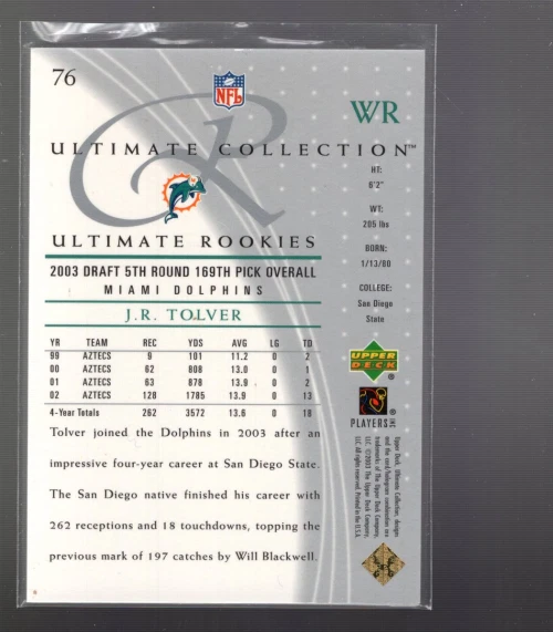 B4557- 2003 Ultimate Collection #76 J.R. Tolver RC /750 - NM-MT - Image 2 of 2