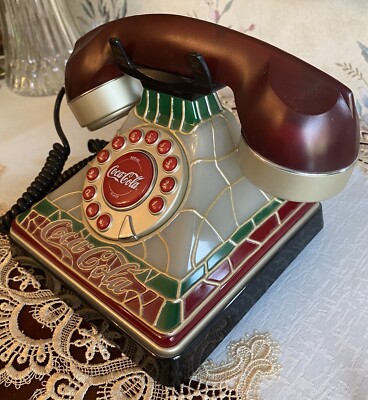 Vintage Coca-Cola Telephone Light Up Stained Glass Look 2001 Land
