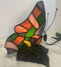 Stained Glass Butterfly Lamp Night Light Desk Lamp Appx 7  H Tiffany Style Corded