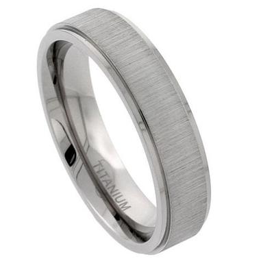 6mm Titanium Flat Wedding Band Ring, Brushed Center Recessed Edges Comfort Fit 