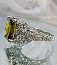 Peridot Ring, 3ct Simulated Gem, Sterling Silver Filigree  Custom-Made D206