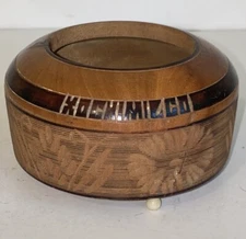 Vintage Xochimilco Mexico Hand Carved Wood Souvenir Footed Trinket Dish