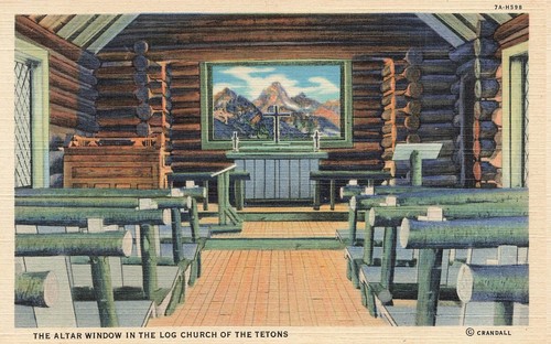 TETONS NP WY LOT OF 2 LINEN POSTCARDS LOG CHURCH OF THE TRANSFIGURATION 80222 R - Imagen 5 de 6