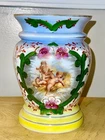 Antique Victorian Bristol Milk Glass Vase – Hand-Painted Cherubs & Floral Motif