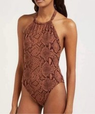 NWOT MARA HOFFMAN GABRIELA Snake Print Halter One-Piece Swimsuit SzXL Sand Multi