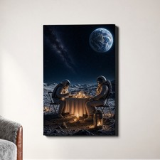 Astronaut Dinner Wall Art Candlelit Moon Romance Scene