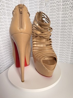 EU37.5 Christian Louboutin ベージュ ヒール 美品箱付 Christian Louboutin Zoulou Beige Cage Zip Up Platform Heels