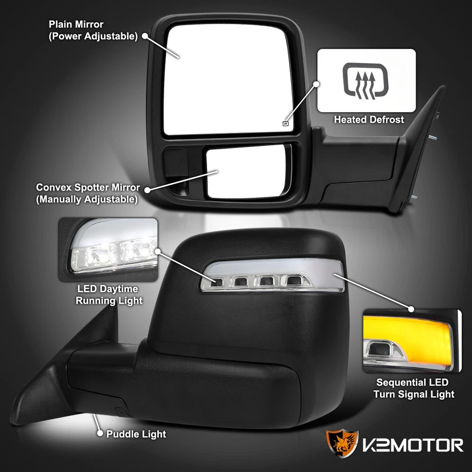 [2023 Style] Fits 2009-2018 Ram Power Heated Tow Mirrors w/LED Sequential Signal - Image 3 of 4