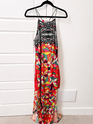 Boston Proper NWT Pinwheel Maxi Dress M Multicolor Embellished Halter Resort