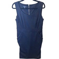 Alfani Sheath Dress Womens 10 Navy Blue Excellent Sleeveless Career Pockets