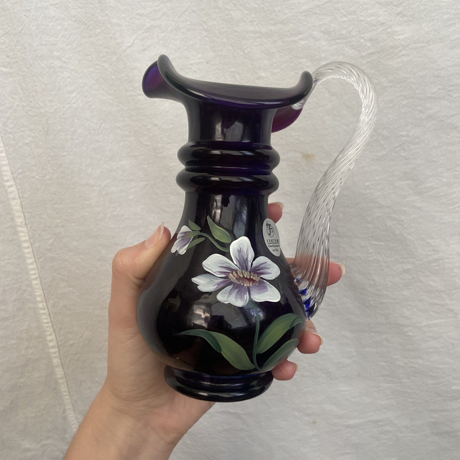 Fenton Art Glass Royal Purple Visions Hand Painted Limited Edition Pitcher 2001