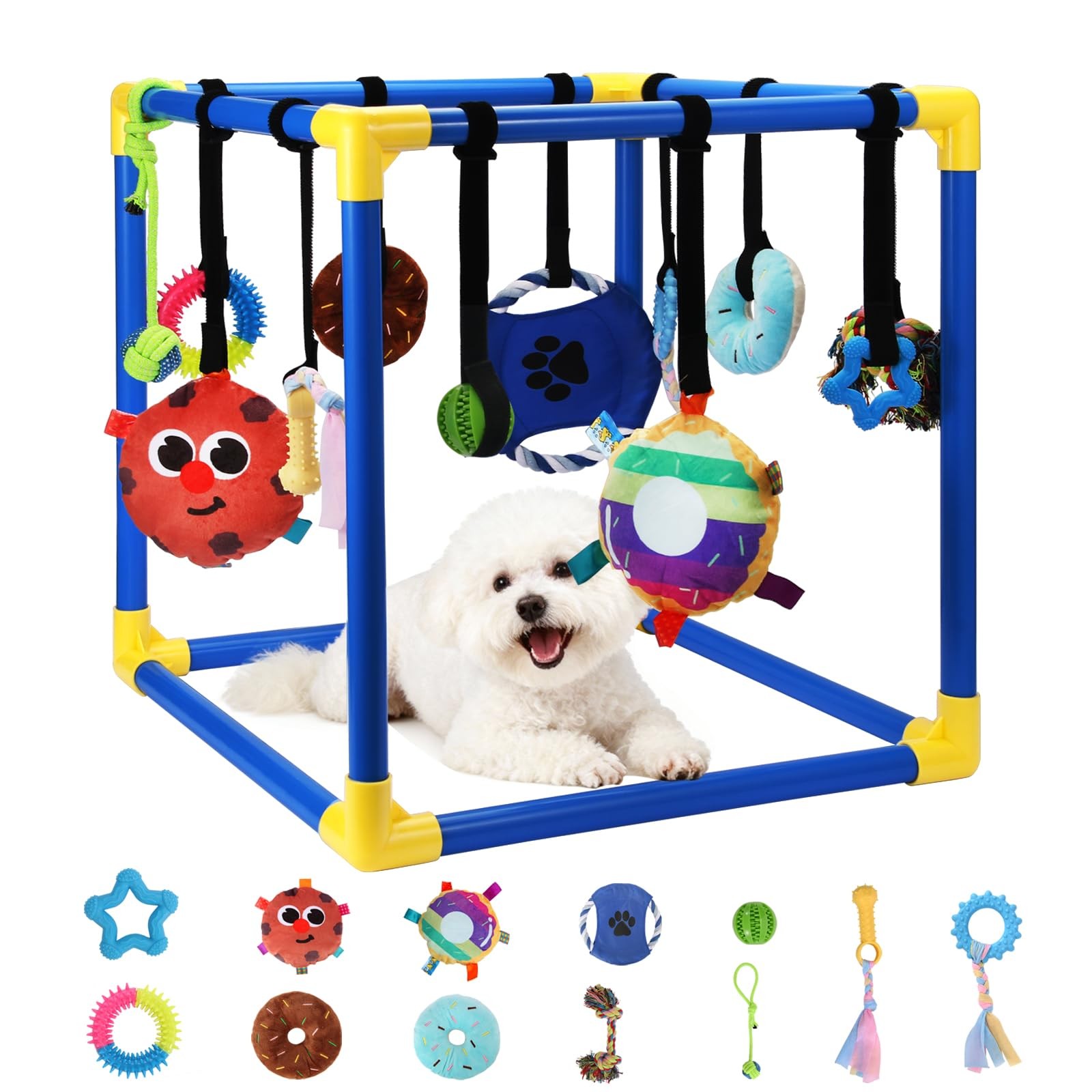 VYNALTIX Puppy Play Gym with 12 Toys, 19.5*19.5*19.5 inches,